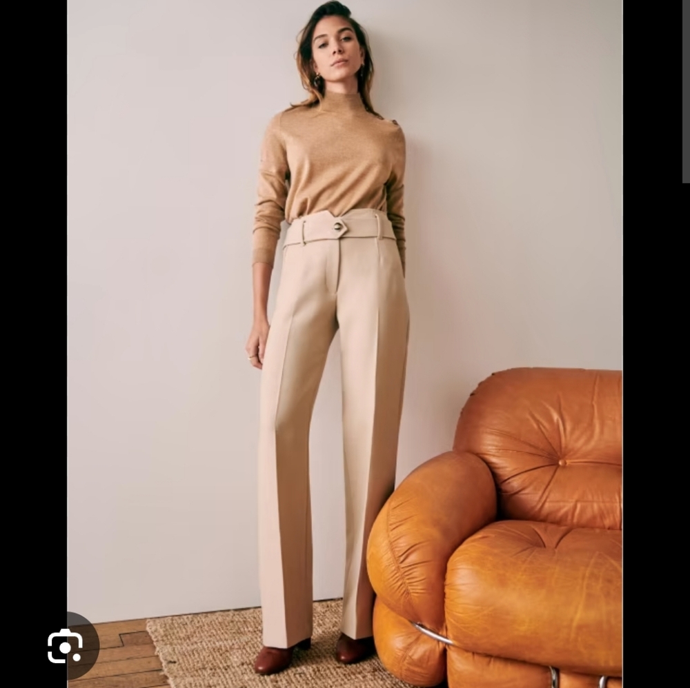 Sezane Cesar Tailored Trousers - Sand- Wool Blend